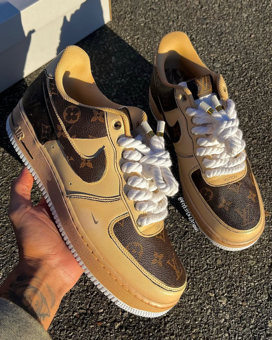 Hand Painted Custom Beige Brown Air Force 1 Sneakers