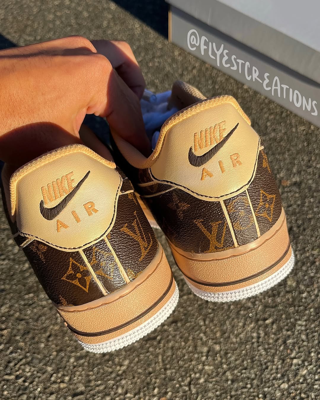 Hand Painted Custom Beige Brown Air Force 1 Sneakers