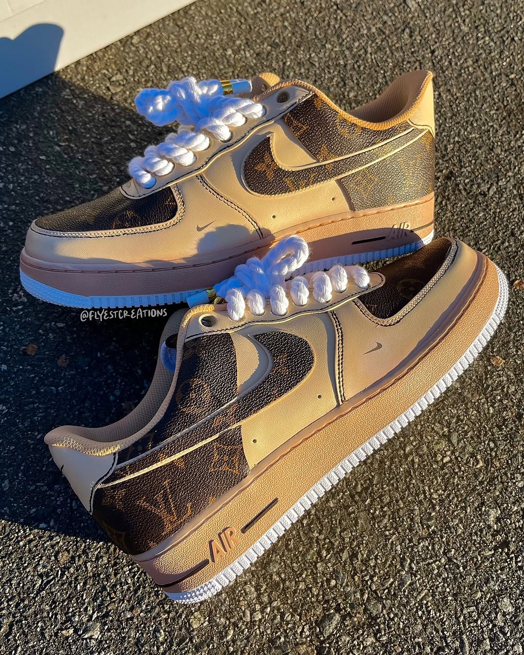 Hand Painted Custom Beige Brown Air Force 1 Sneakers