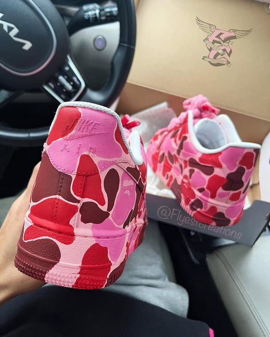 Hand Painted Pink Red Camo Custom Air Force 1 Sneakers