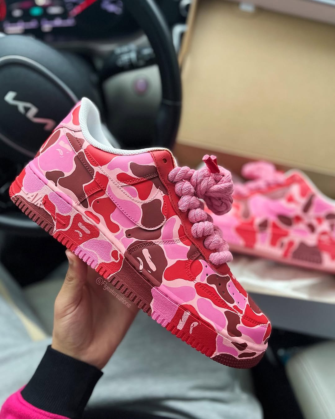 Hand Painted Pink Red Camo Custom Air Force 1 Sneakers
