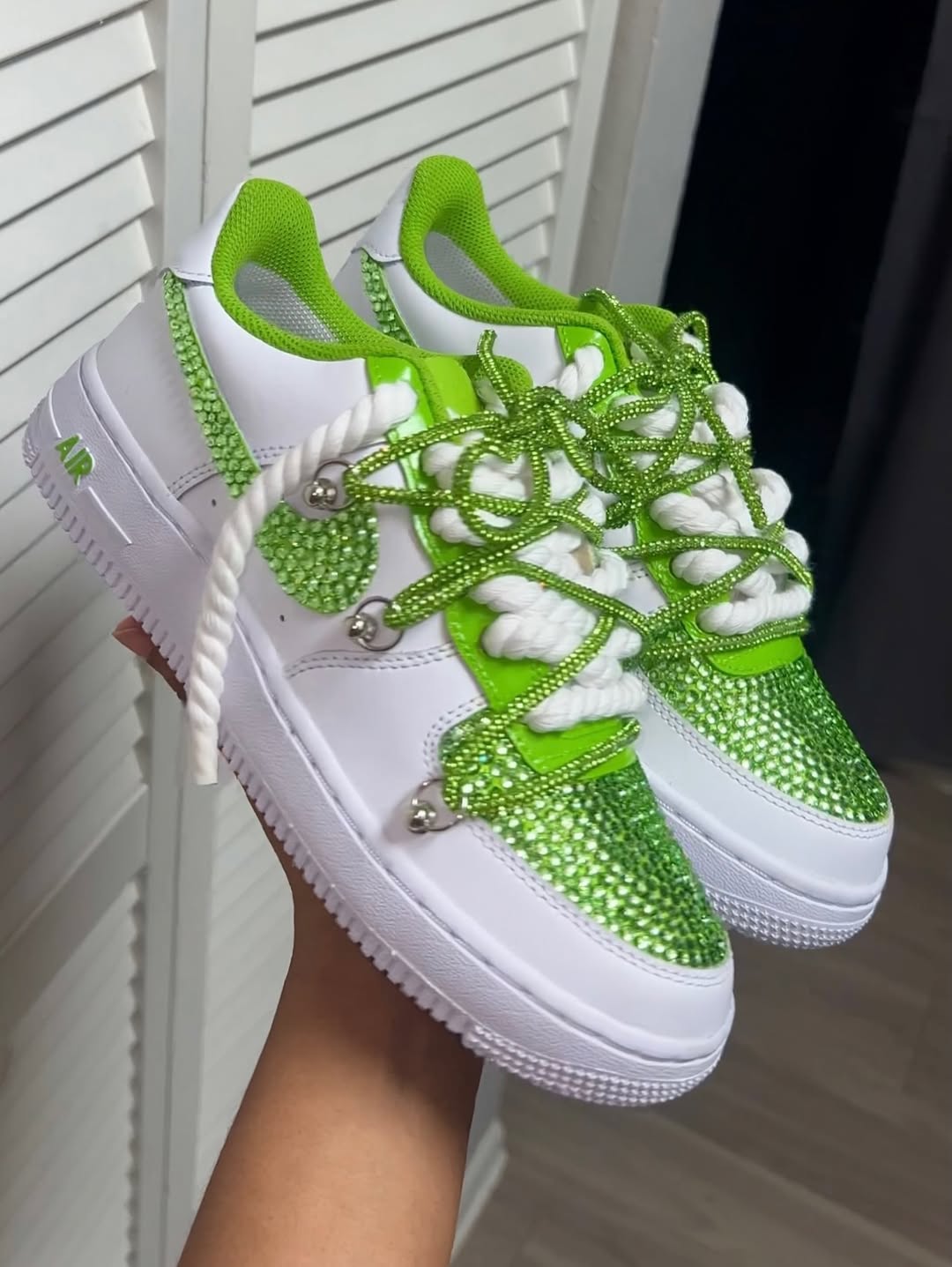 Green Rhinestone Handmade Custom Air Force 1 Sneakers