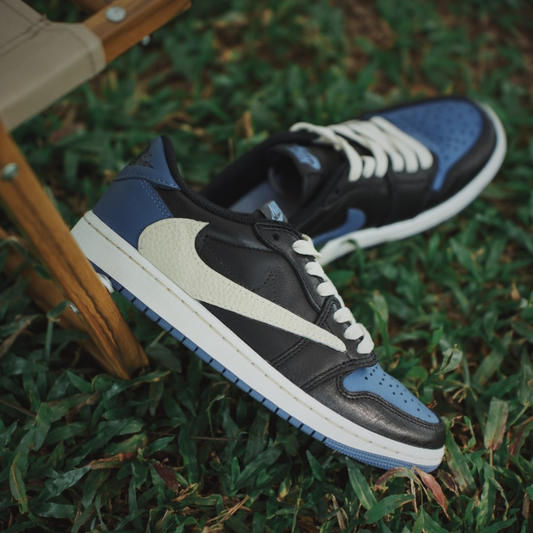 Beige Navy Blue Custom Sneakers Air Jordan 1 Travis Scott