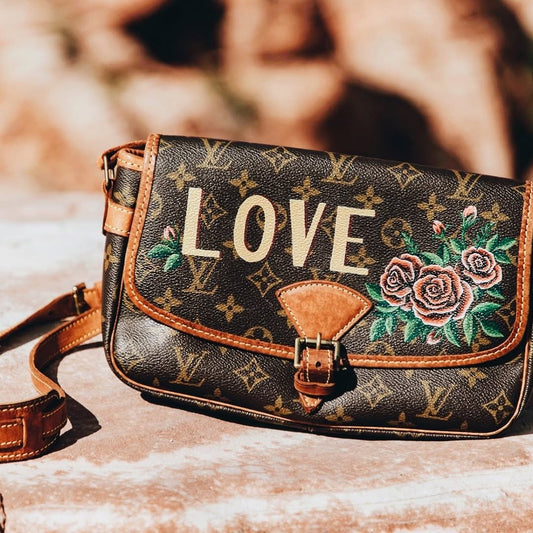 Hand Painted Rose & Love Custom Crossbody Bag