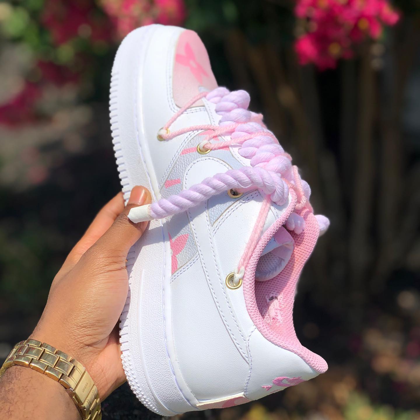 Custom Pink Hand Painted Air Force 1 Sneakers