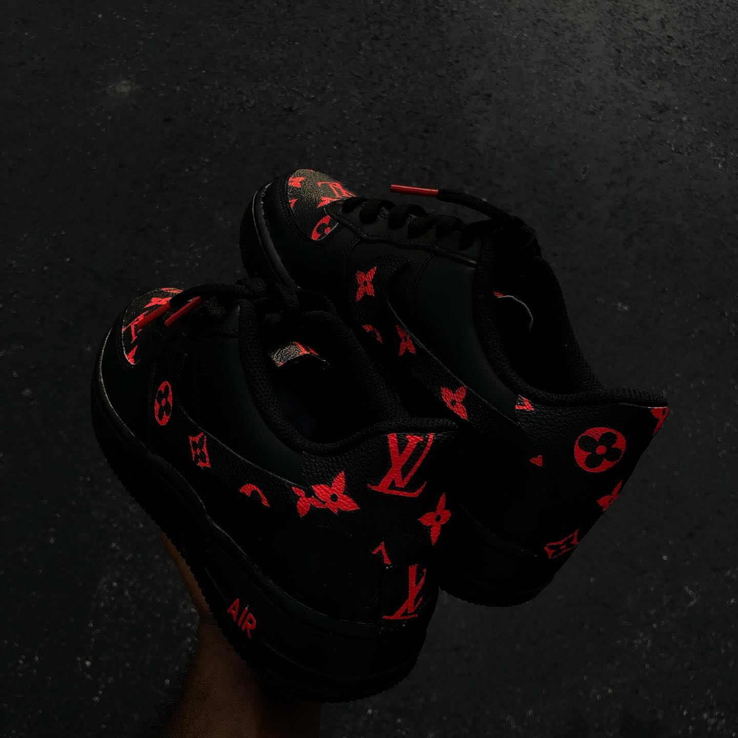 Hand Painted Black & Red Custom Air Force 1 Sneakers
