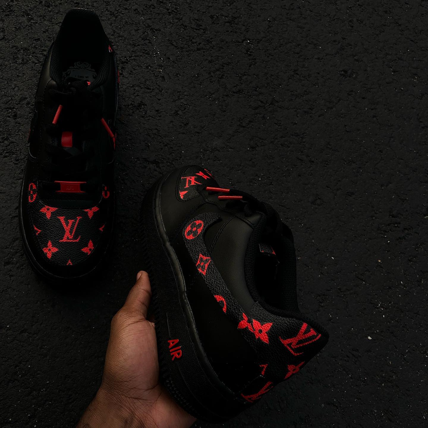 Hand Painted Black & Red Custom Air Force 1 Sneakers