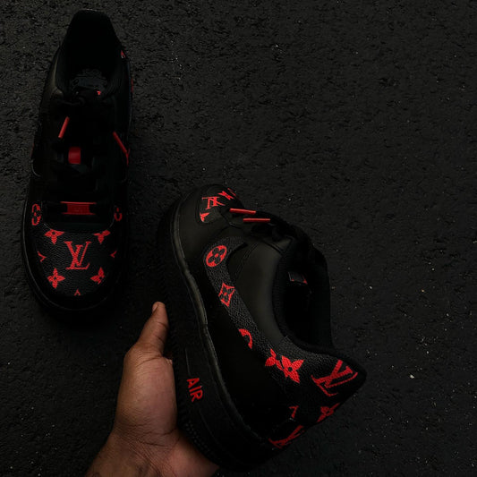 Hand Painted Black & Red Custom Air Force 1 Sneakers