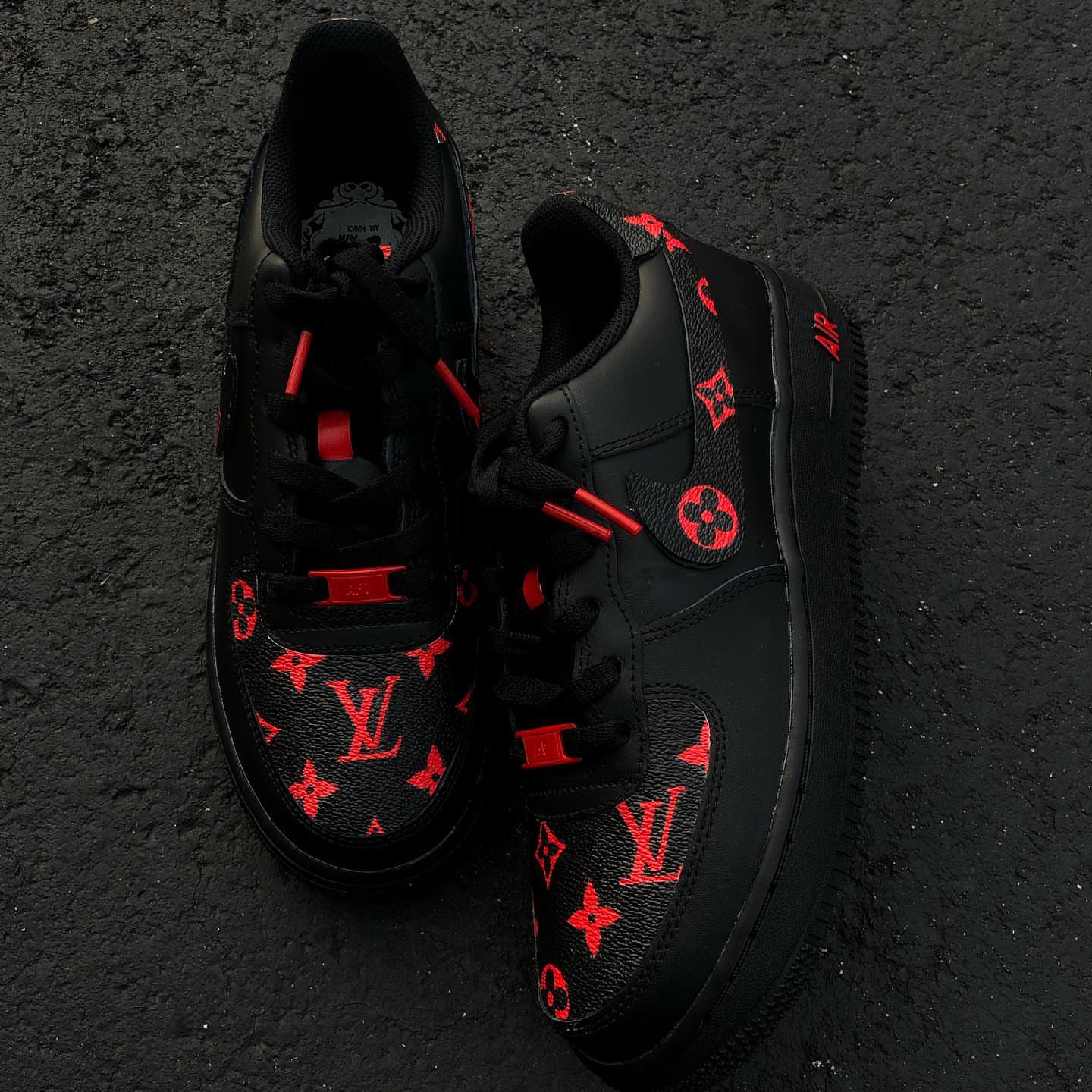 Hand Painted Black & Red Custom Air Force 1 Sneakers