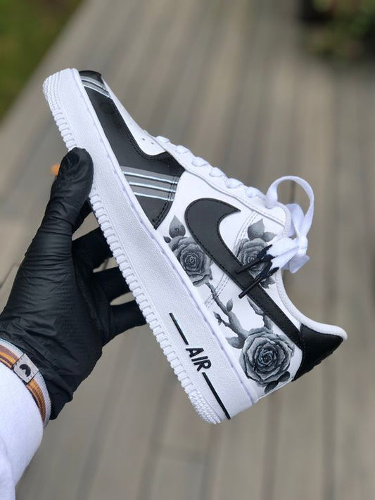 Hand Painted Grey Rose Custom Air Force 1 Sneakers