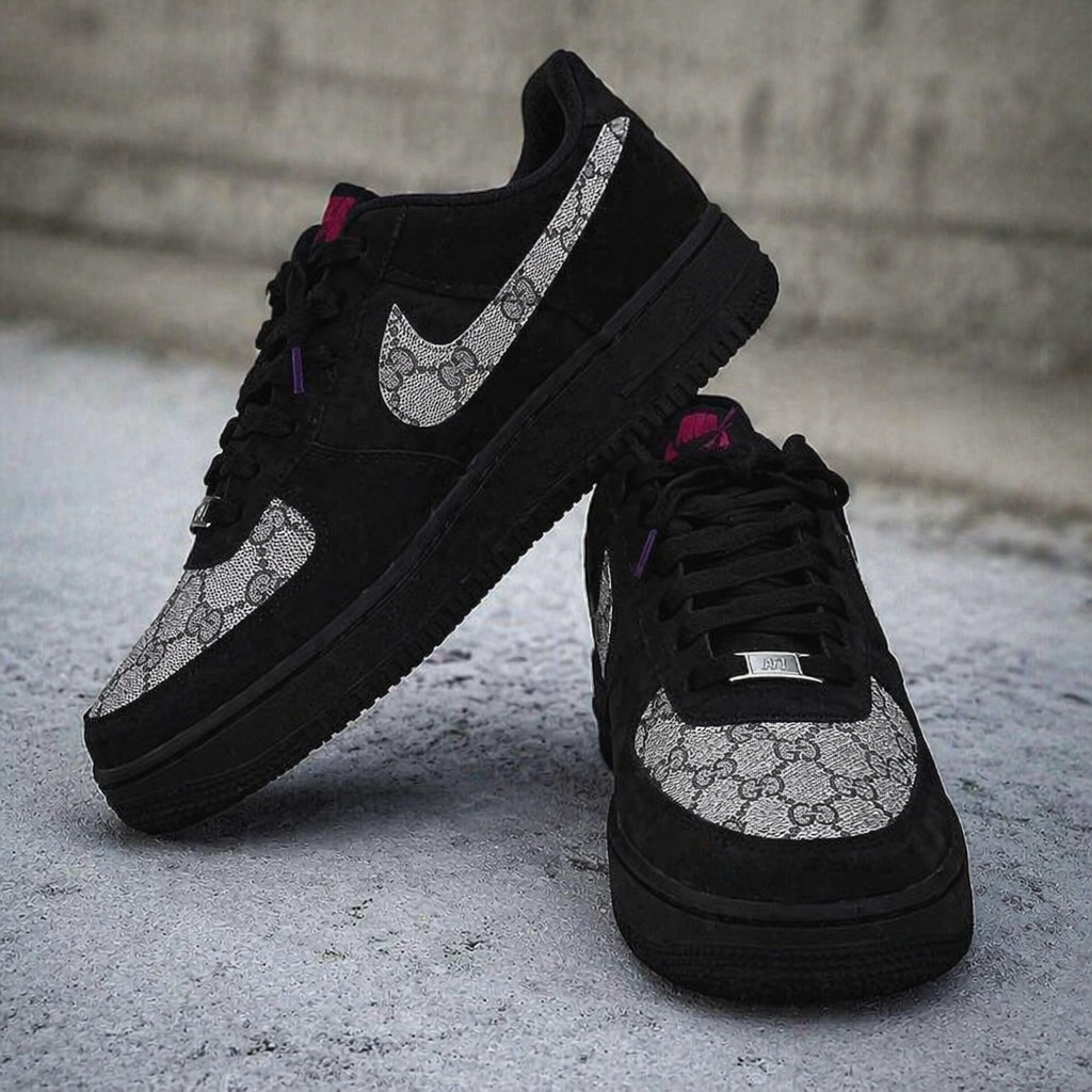 Custom Hand Painted Black Monogram Air Force 1 Sneakers
