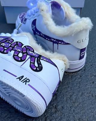 Hand Painted Purple Fleece Lined Custom Air Force 1 Sneakers