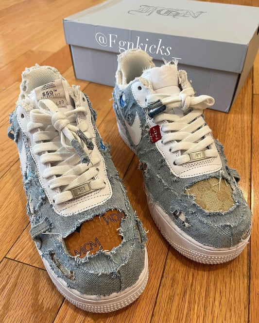 Handmade Distressed Denim Custom Air Force 1 Sneakers