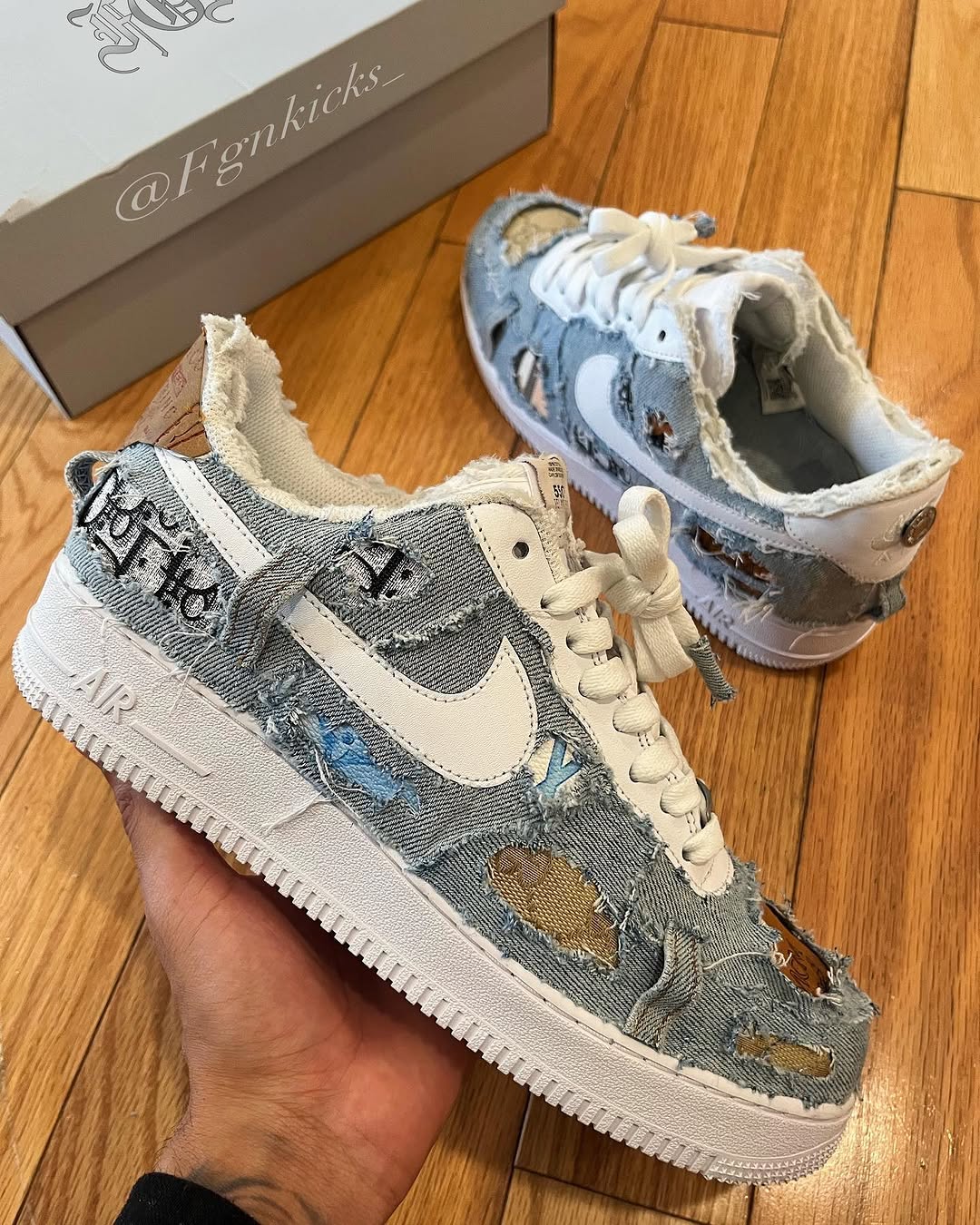 Handmade Distressed Denim Custom Air Force 1 Sneakers