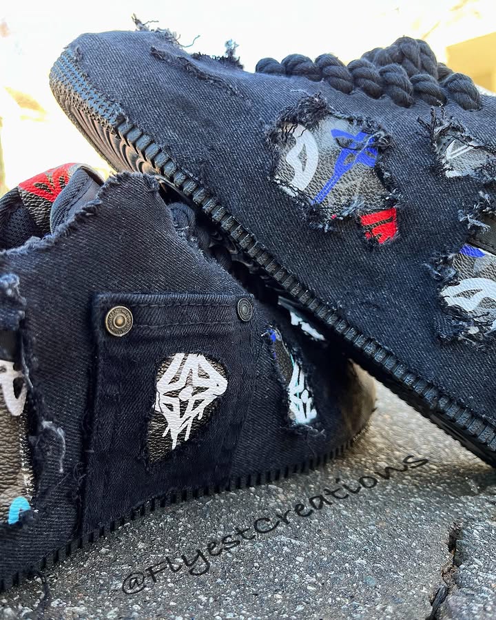 Hand Painted Distressed Black Custom Air Force 1 Sneakers