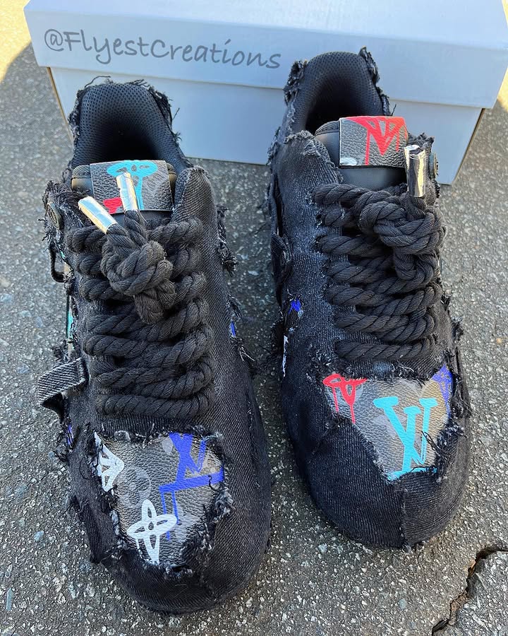 Hand Painted Distressed Black Custom Air Force 1 Sneakers