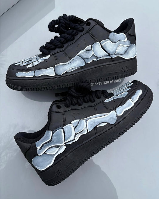 Hand Painted Skeleton Custom Black Air Force 1 Sneakers