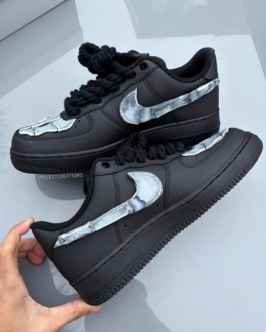 Hand Painted Skeleton Custom Black Air Force 1 Sneakers