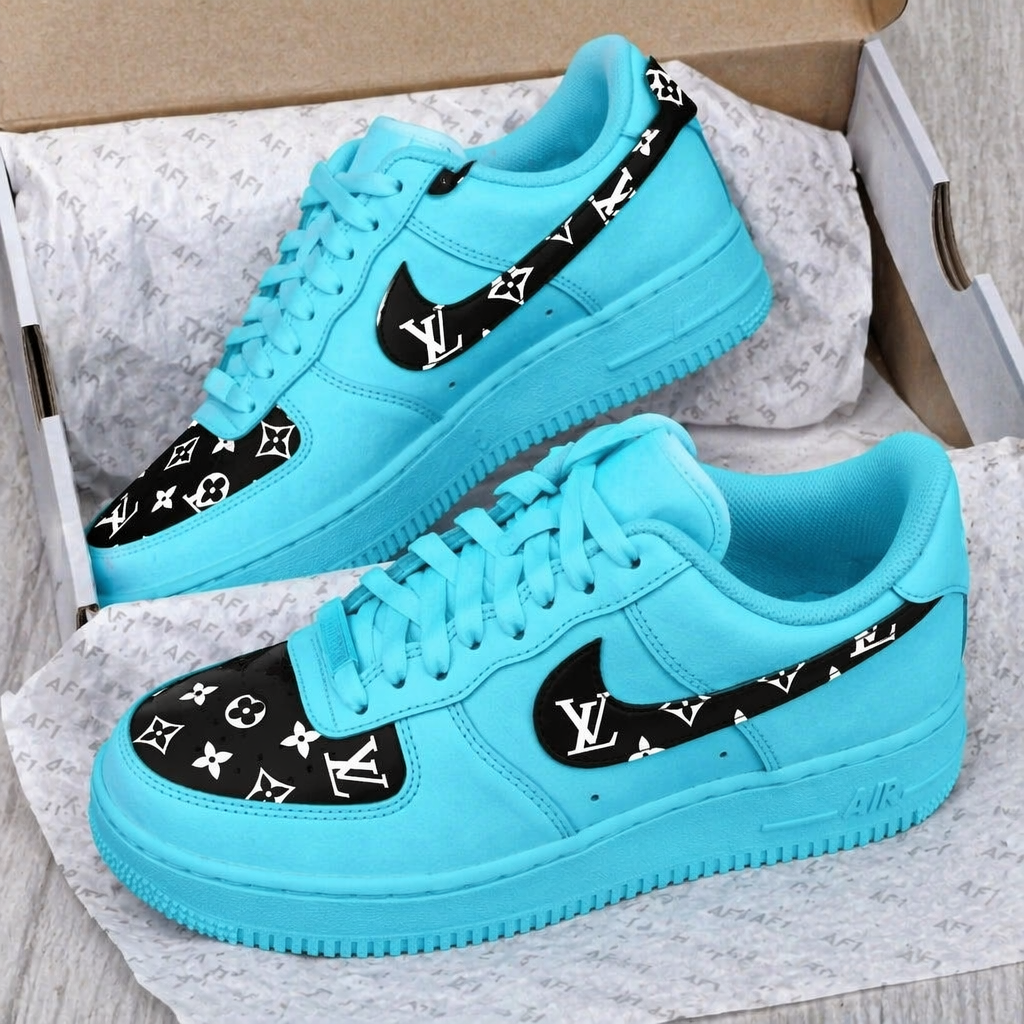 Custom Hand Painted Turquoise Air Force 1 Sneakers