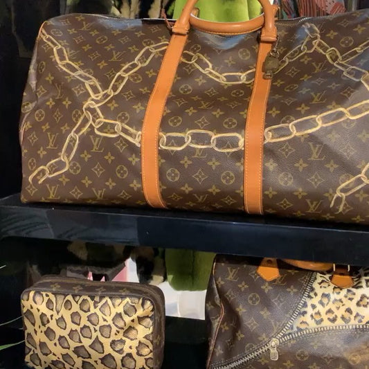 Hand Painted Custom Gold Chain Pattern Duffel Bag