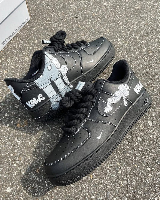Hand Painted KAWS Custom Black Air Force 1 Sneakers