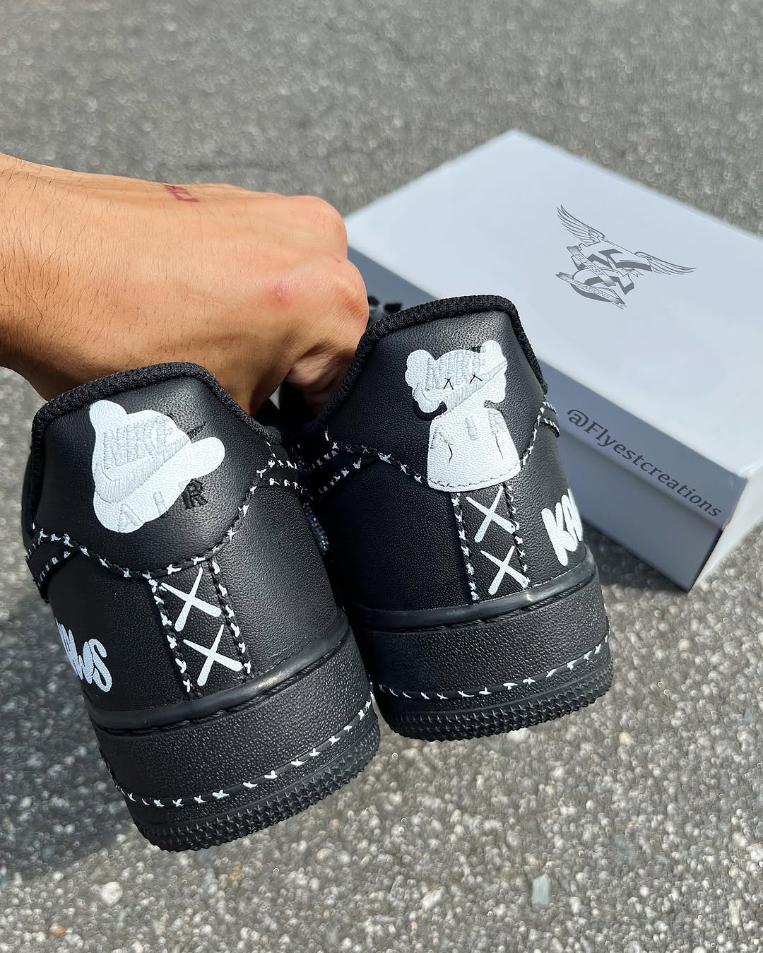 Hand Painted KAWS Custom Black Air Force 1 Sneakers