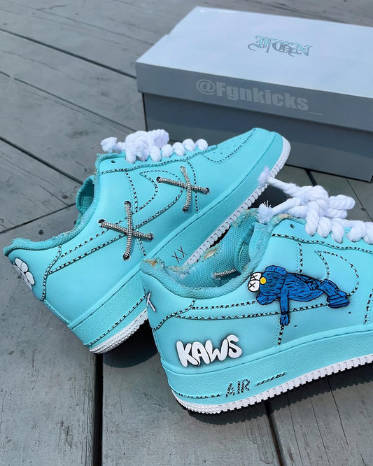 Hand Painted Turquoise KAWS Custom Air Force 1 Sneakers