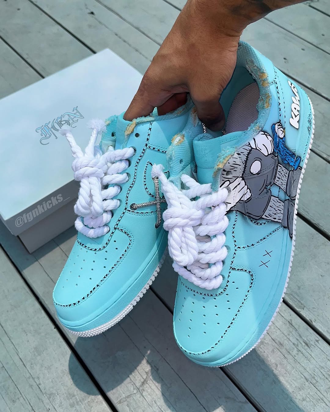 Hand Painted Turquoise KAWS Custom Air Force 1 Sneakers
