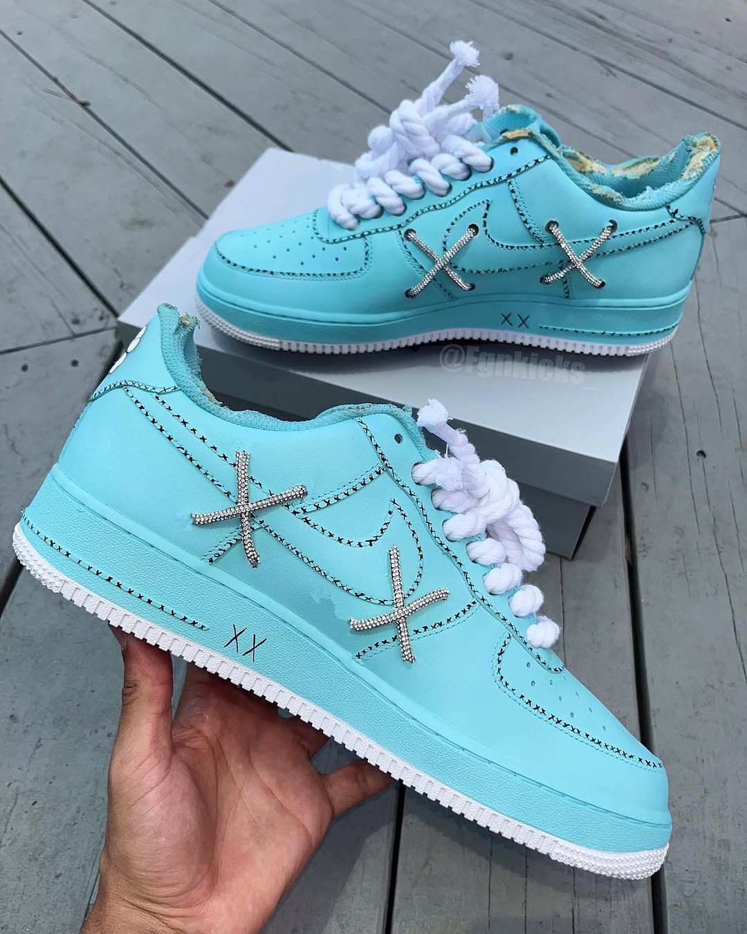 Hand Painted Turquoise KAWS Custom Air Force 1 Sneakers