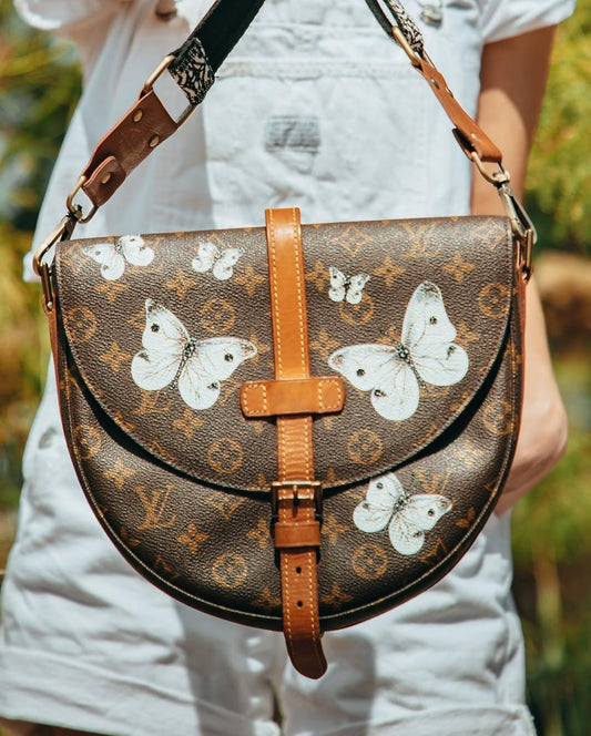 Hand Painted White Butterfly Custom Crossbody Bag