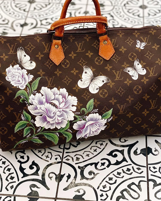 Hand Painted Floral Butterfly Custom Handbag
