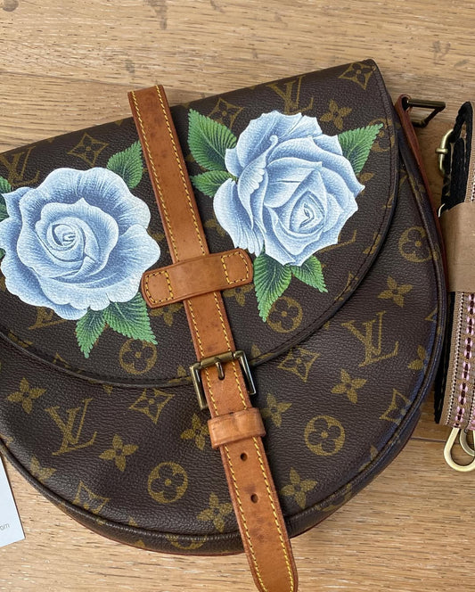 Hand Painted Blue Rose Custom Saddle Bag