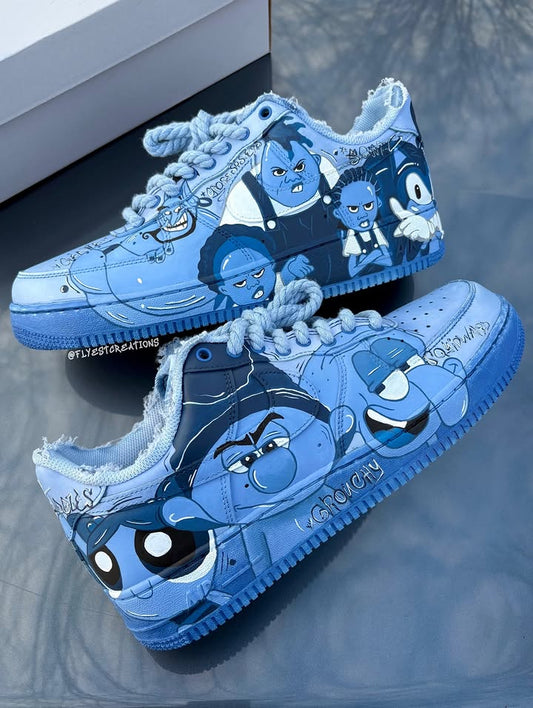 Hand Painted Blue Cartoon Custom Air Force 1 Sneakers