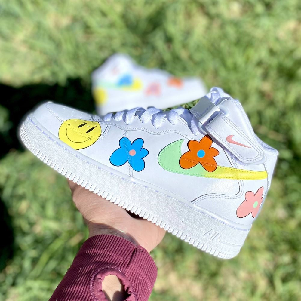 Smile Flower Custom Sneakers Air Force 1 Mid