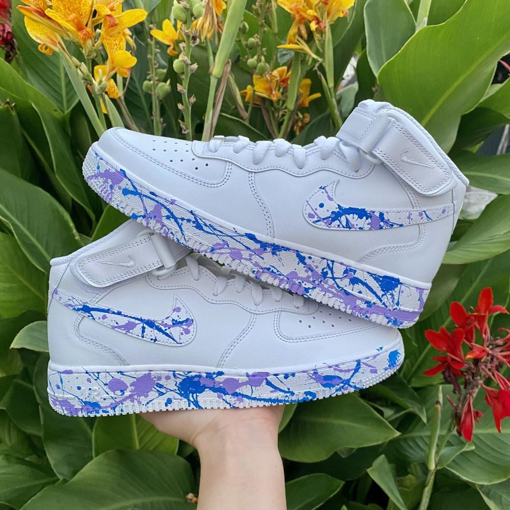 Blue Pink Splatter Custom Sneakers Air Force 1 Mid