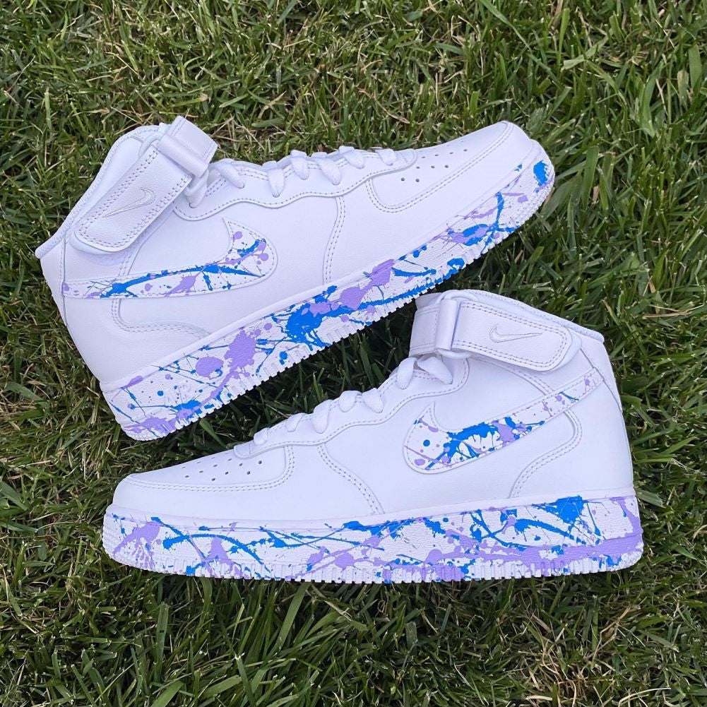 Blue Pink Splatter Custom Sneakers Air Force 1 Mid