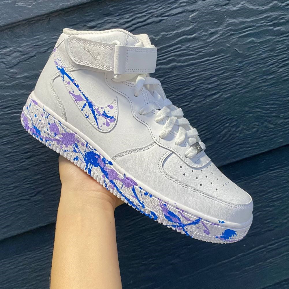 Blue Pink Splatter Custom Sneakers Air Force 1 Mid