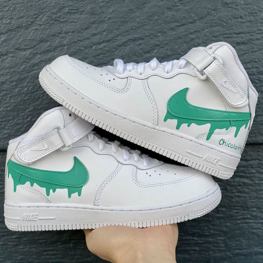 Green Dripping Custom Sneakers Air Force 1 Mid