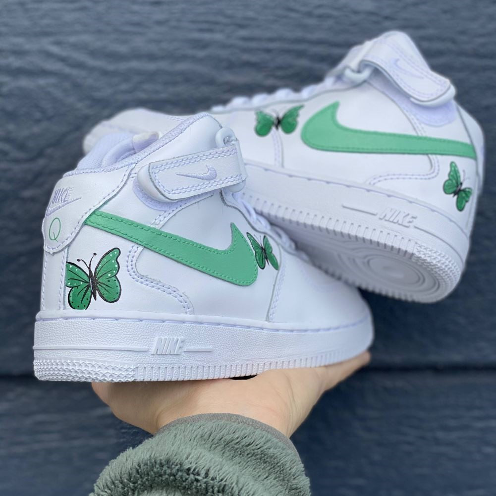 Green Butterflies Custom Sneakers Air Force 1 Mid