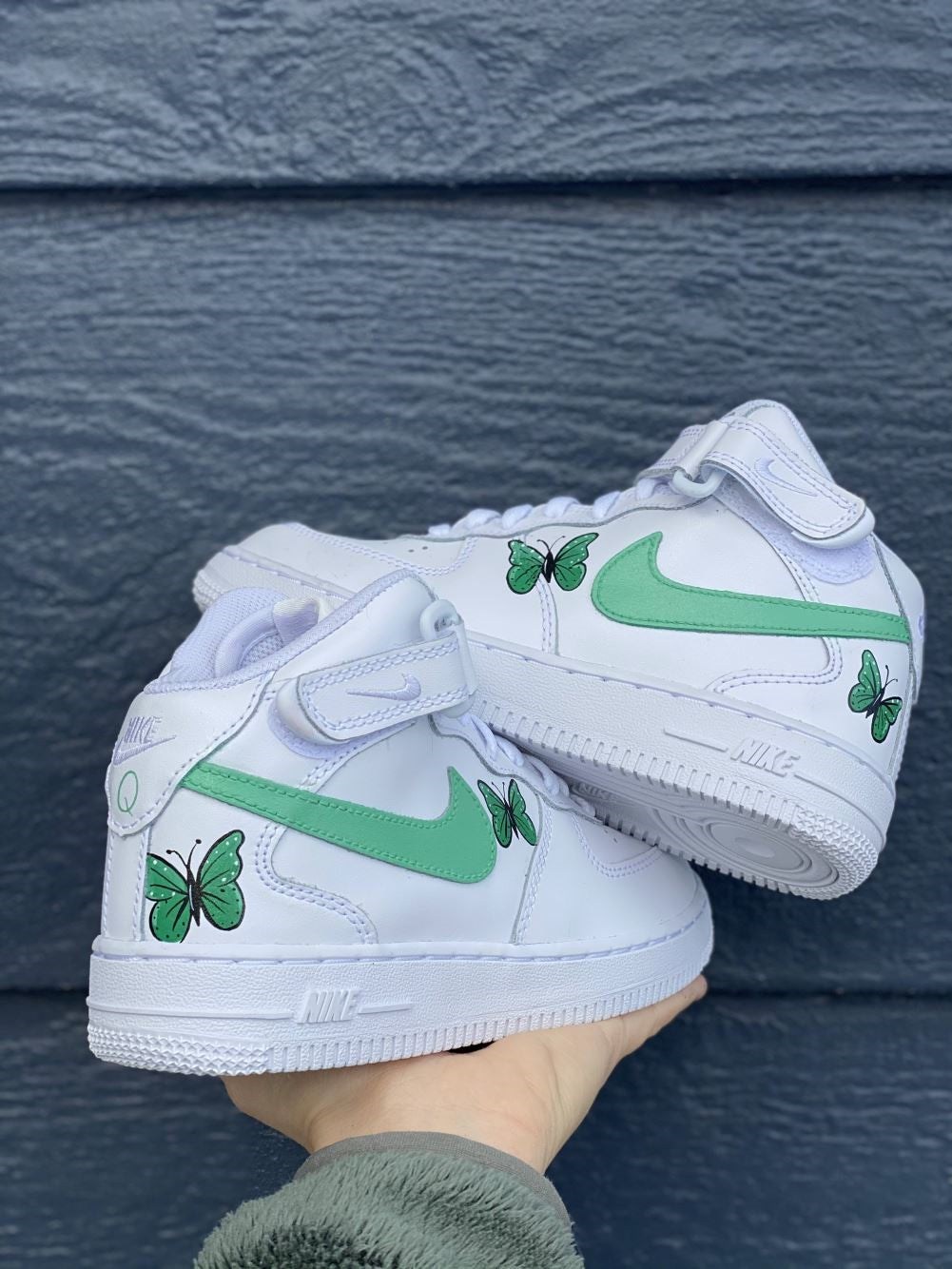 Green Butterflies Custom Sneakers Air Force 1 Mid