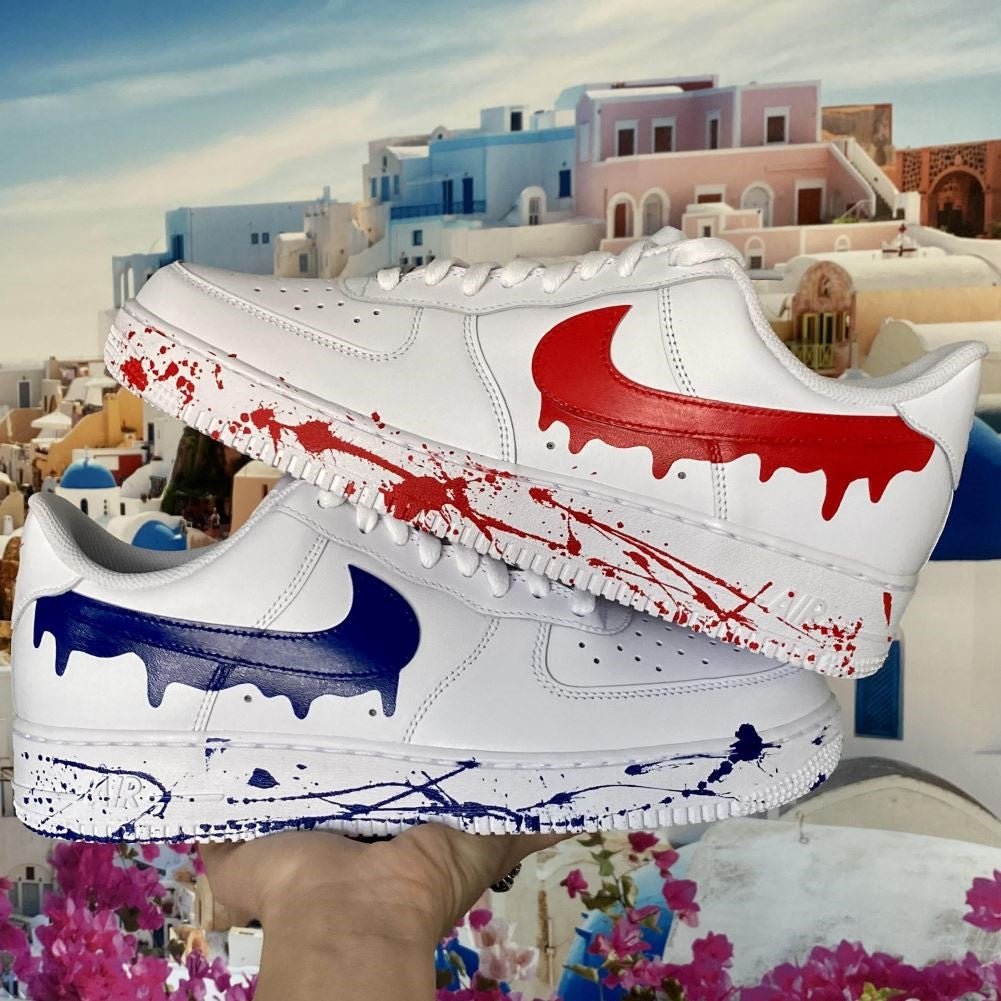 Blue Red Drip Splash Custom Sneakers Air Force 1