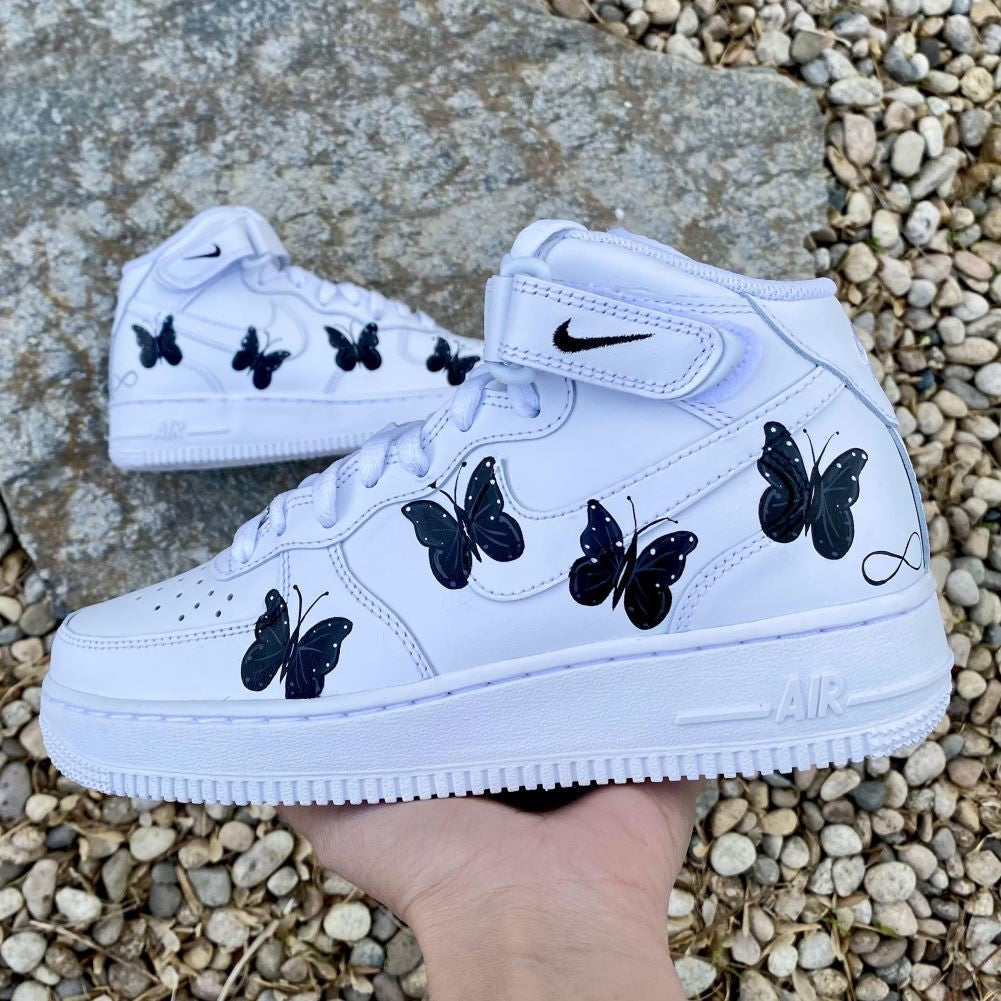 Black Butterflies Custom Sneakers Air Force 1 Mid