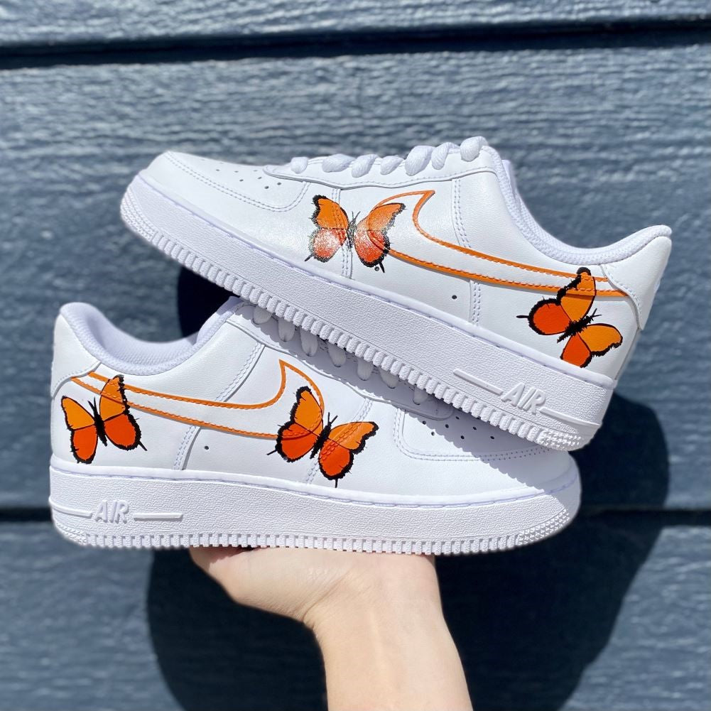 Orange Butterflies Custom Sneakers Air Force 1 Mid