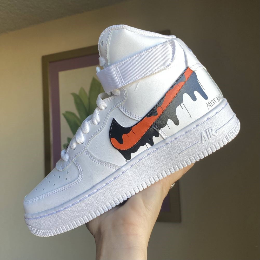 Black Orange Dripping Custom Sneakers Air Force 1 High