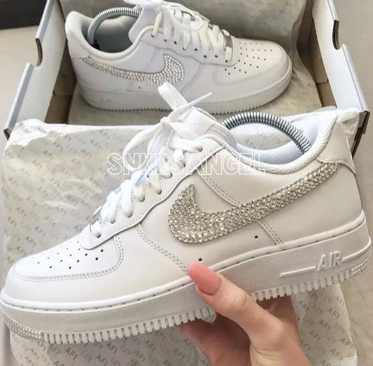 Handmade Bling Rhinestone Crystal Embellished White Custom Air Force 1, Sparkly Bridal Wedding Daily Wear Women's Custom Sneakers