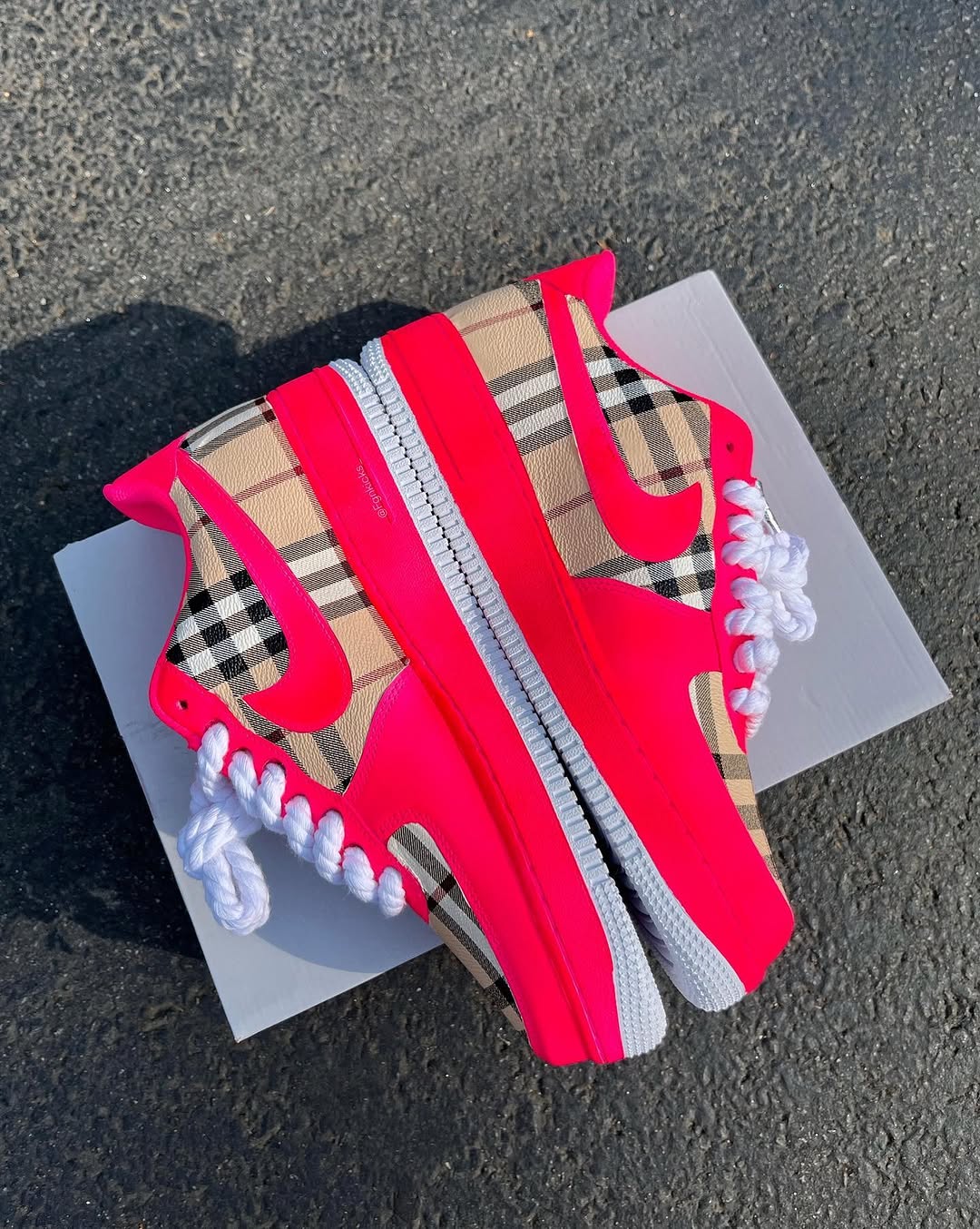 Hand Painted Neon Pink Plaid Custom Air Force 1 Sneakers