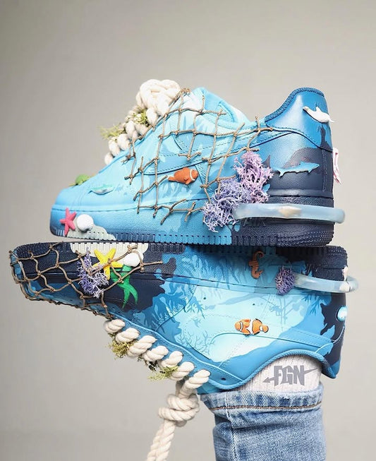 Hand Painted Ocean Themed Custom Air Force 1 Sneakers