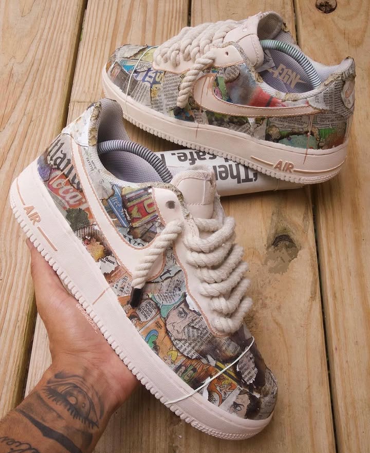 Hand Painted Newspaper Collage Custom Air Force 1 Sneakers