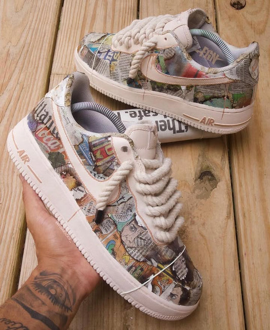 Hand Painted Newspaper Collage Custom Air Force 1 Sneakers