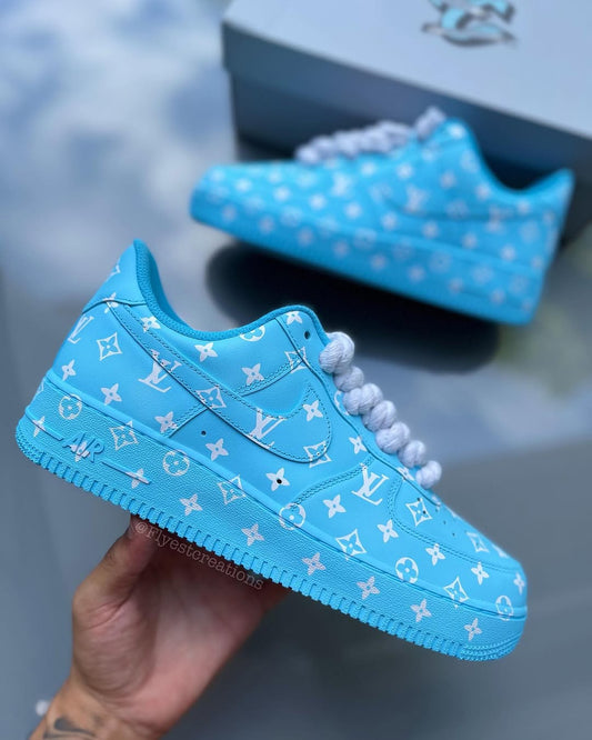 Custom Hand Painted Sky Blue Air Force 1 Sneakers